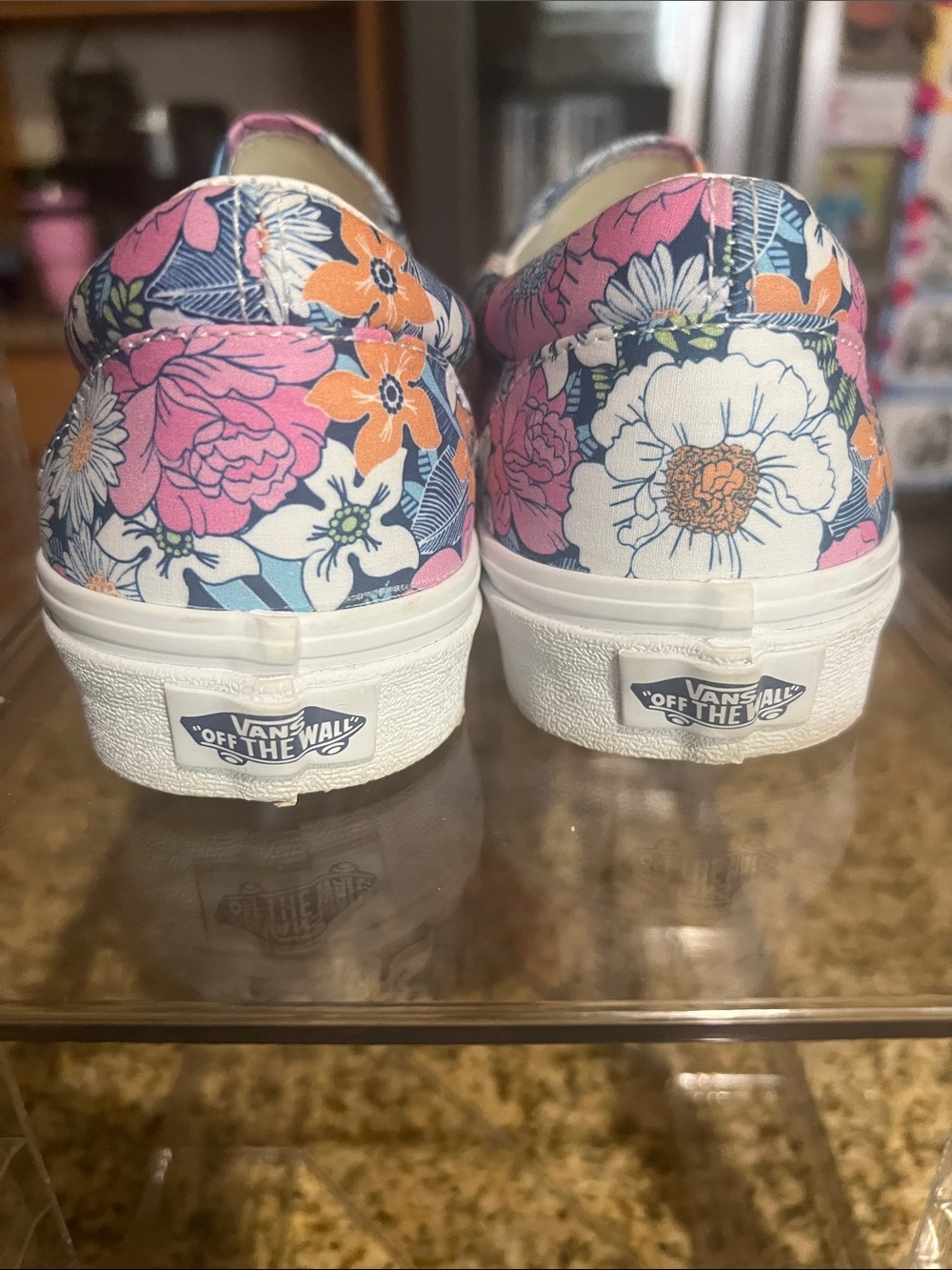 Vans Slip-On Floral Sneakers in Navy, Pink, White - Picture 2 of 6